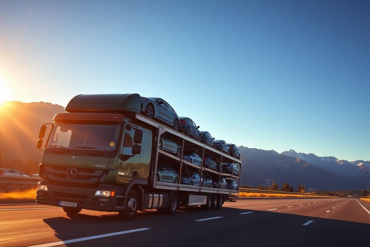 Camión portacoches transportando vehículos importados por Europa